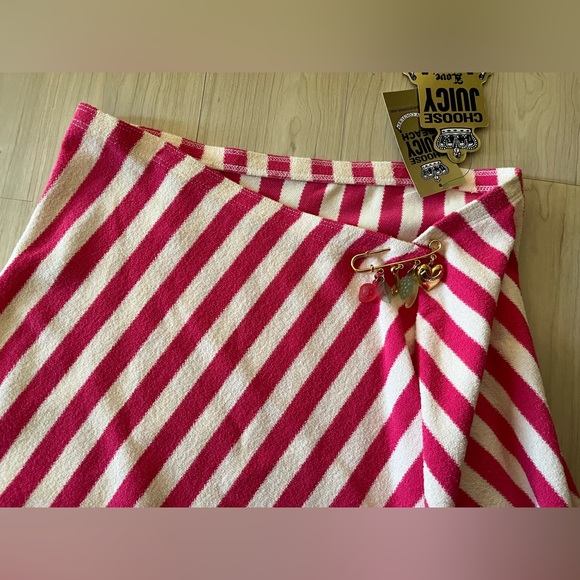 Juicy Couture RARE NWT Vintage Fuchsia Pink & White Terry Cloth Skirt Skirt💕 - Picture 4 of 10